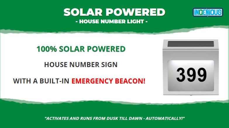 SOLAR POWERED HOUSE NUMBER SIGN WITH EMERGENCY BEACON